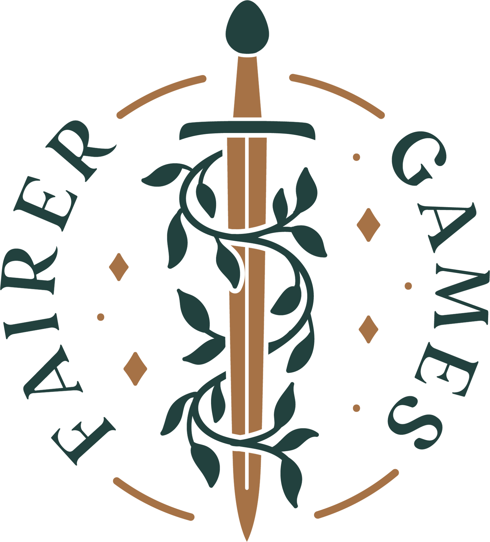 The Fairer Games logo features a sword which is surrounded by vines.